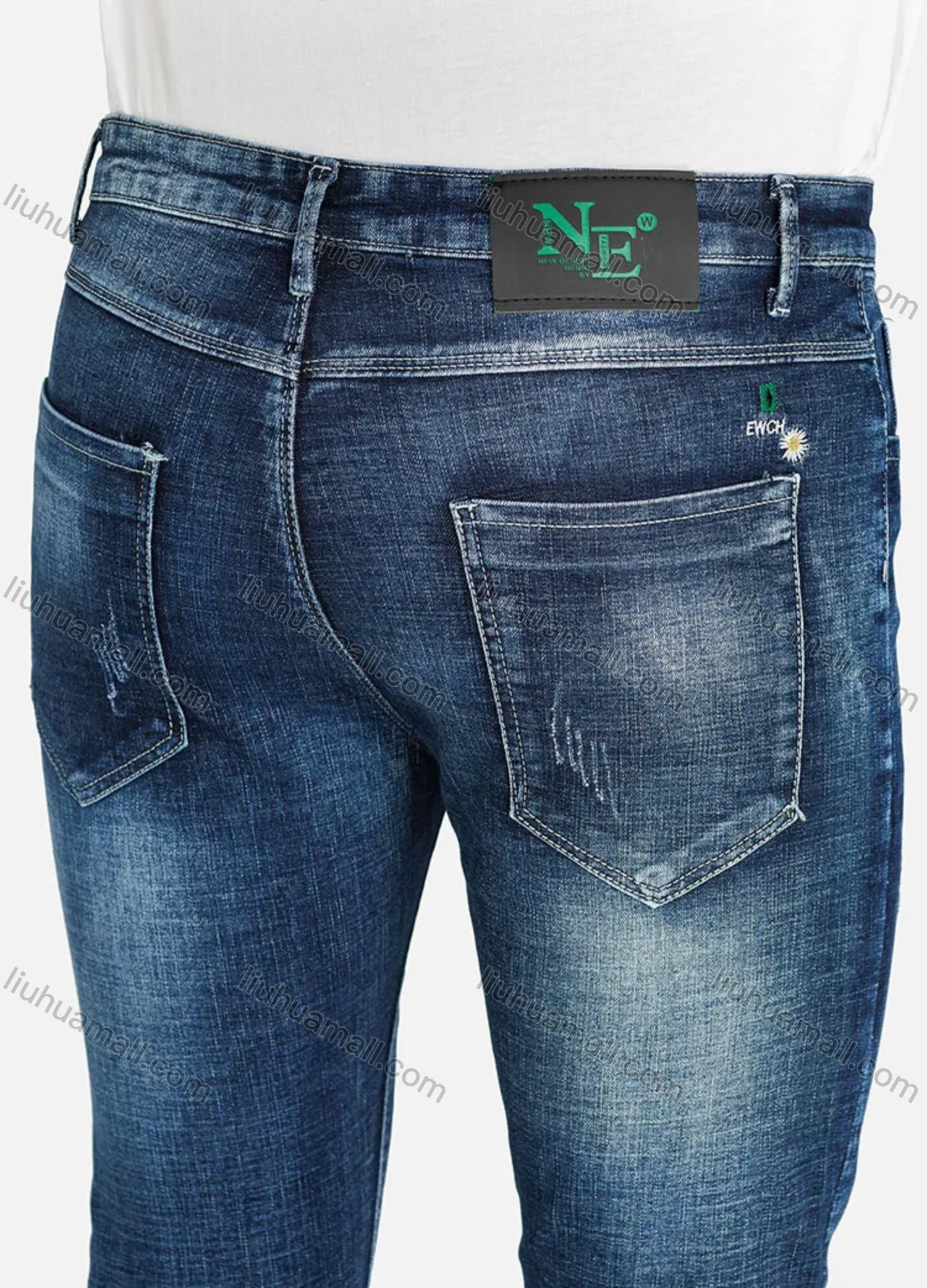 Wholesale Men's Casual Plain Distressed Pockets Slim Fit Stretch Jean - Liuhuamall