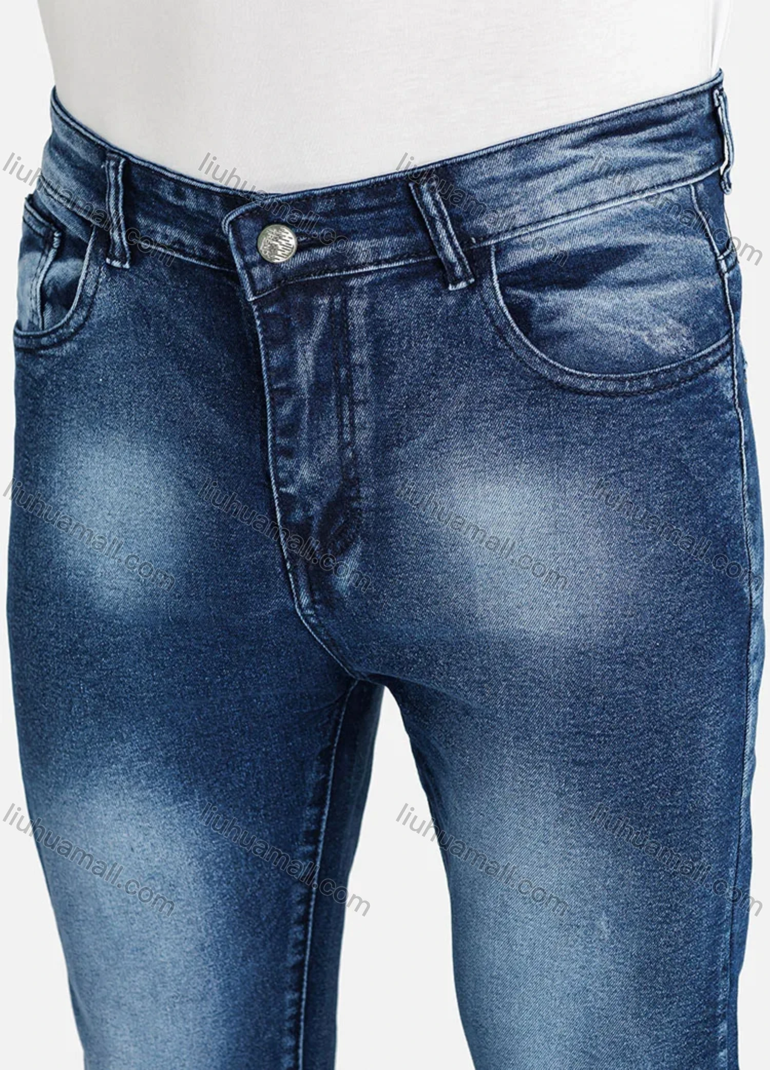 Wholesale Men's Casual Plain Distressed Pockets Slim Fit Stretch Jean - Liuhuamall