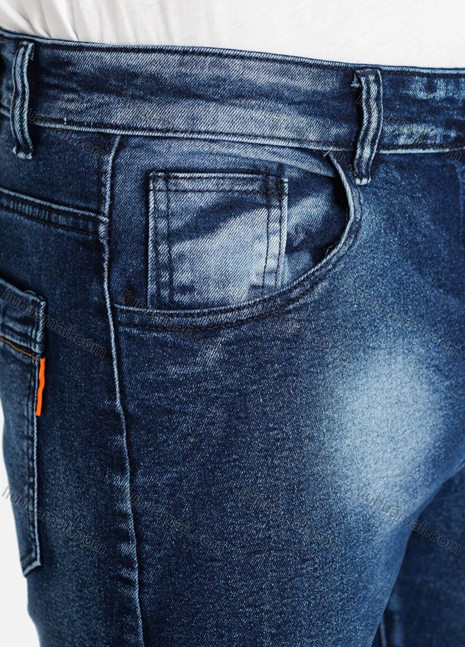 Wholesale Men's Casual Plain Distressed Pockets Slim Fit Stretch Jean - Liuhuamall