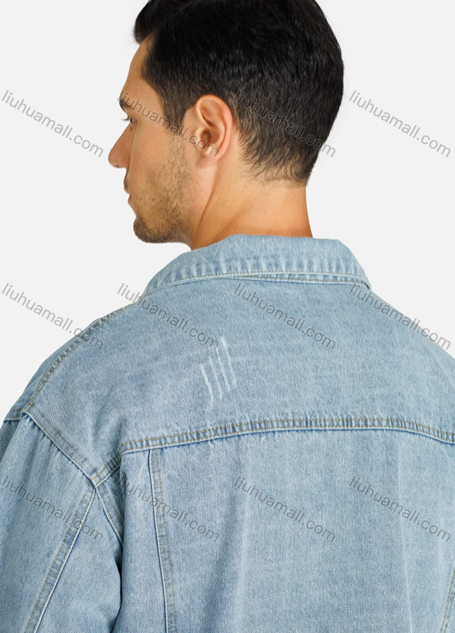 Wholesale Men's Basics Plain Button Down Flap Pockets Distressed Denim Jacket - Liuhuamall