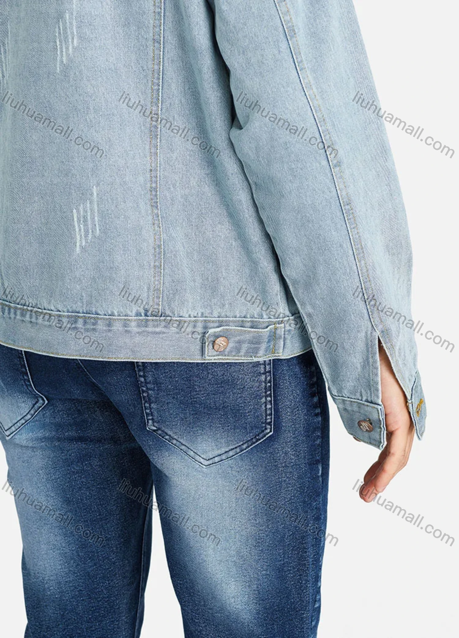 Wholesale Men's Basics Plain Button Down Flap Pockets Distressed Denim Jacket - Liuhuamall