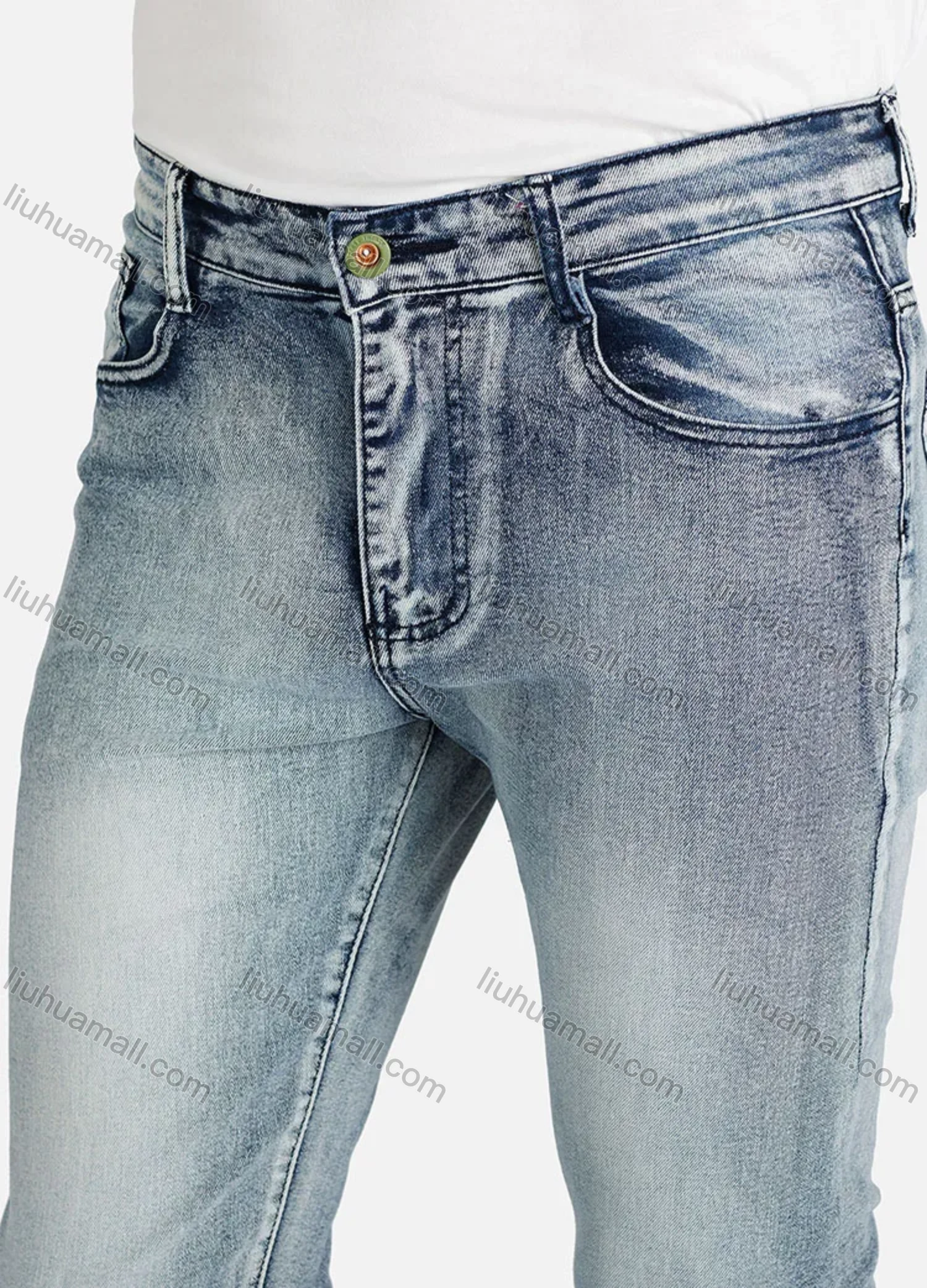 Wholesale Men's Casual Plain Distressed Pockets Slim Fit Stretch Jean - Liuhuamall
