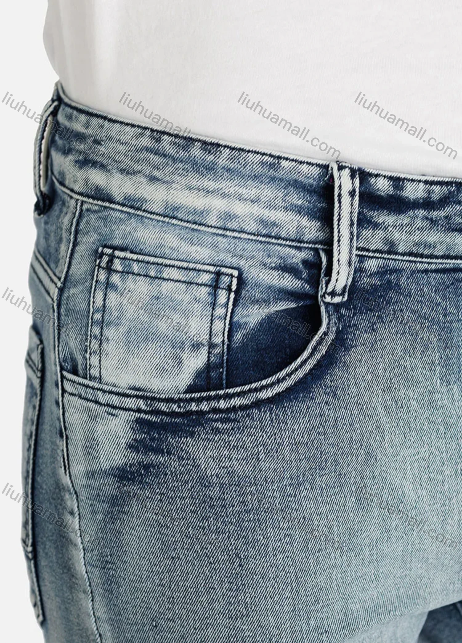 Wholesale Men's Casual Plain Distressed Pockets Slim Fit Stretch Jean - Liuhuamall