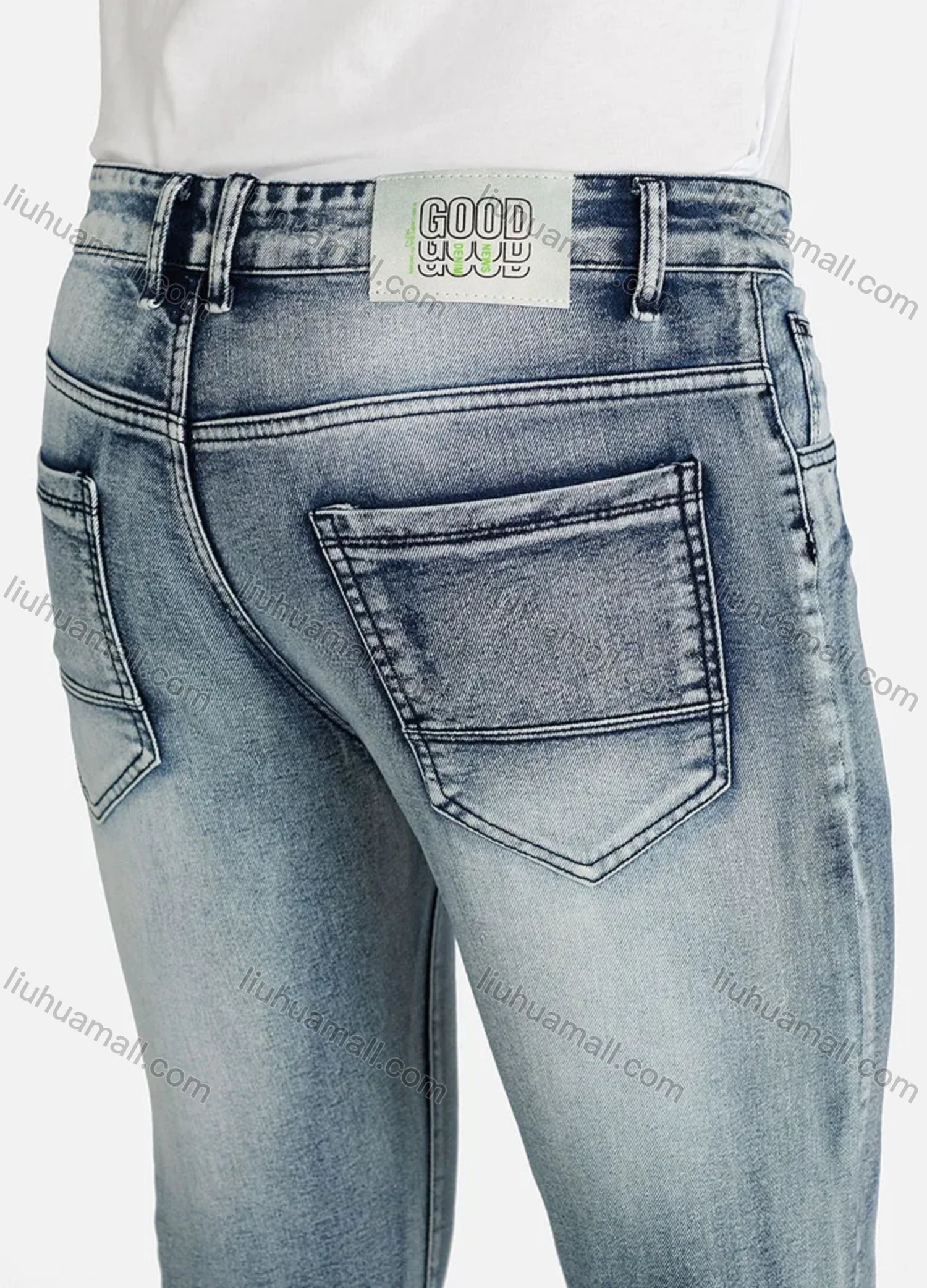 Wholesale Men's Casual Plain Distressed Pockets Slim Fit Stretch Jean - Liuhuamall