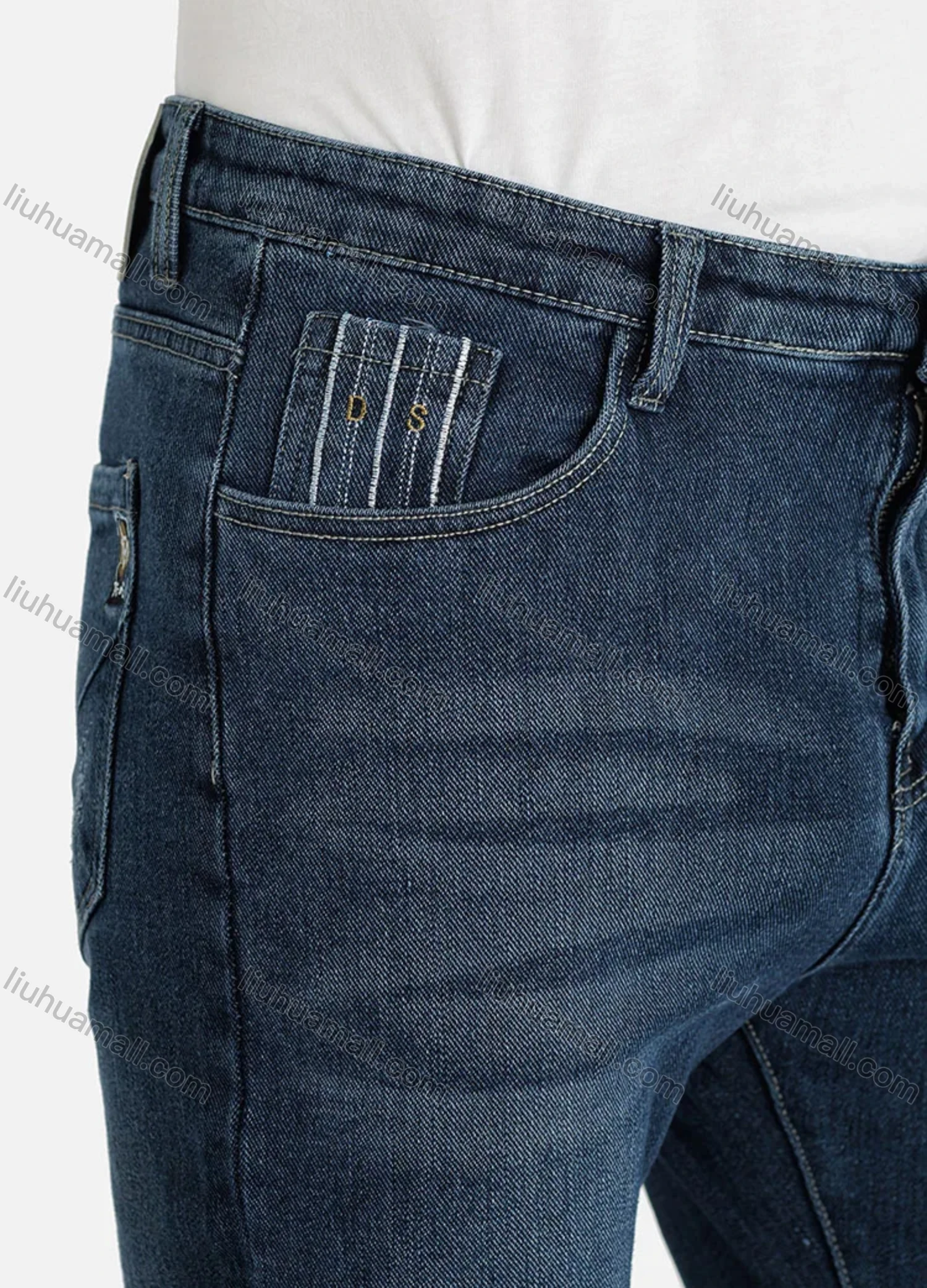 Wholesale Men's Casual Plain Distressed Pockets Slim Fit Stretch Jean - Liuhuamall