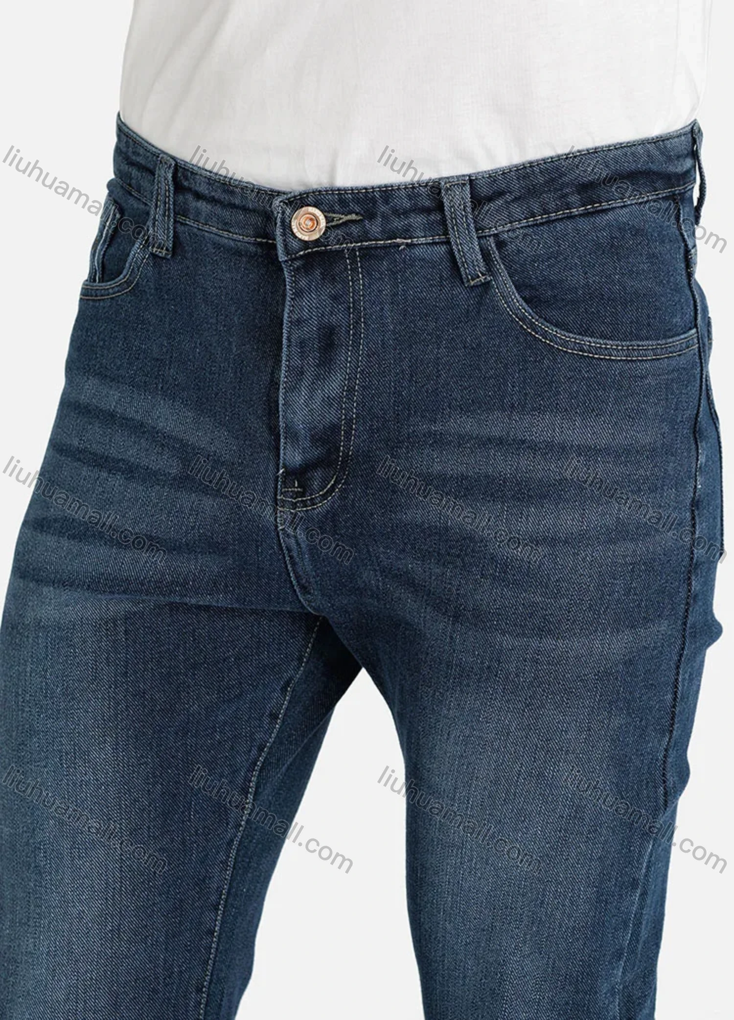 Wholesale Men's Casual Plain Distressed Pockets Slim Fit Stretch Jean - Liuhuamall