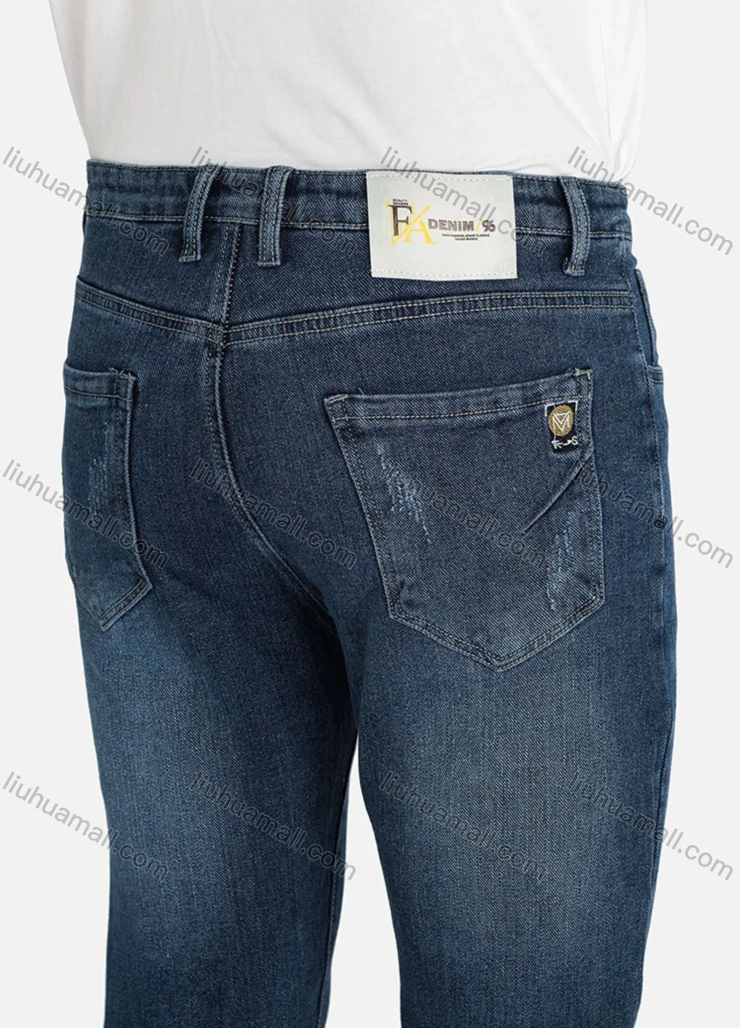 Wholesale Men's Casual Plain Distressed Pockets Slim Fit Stretch Jean - Liuhuamall
