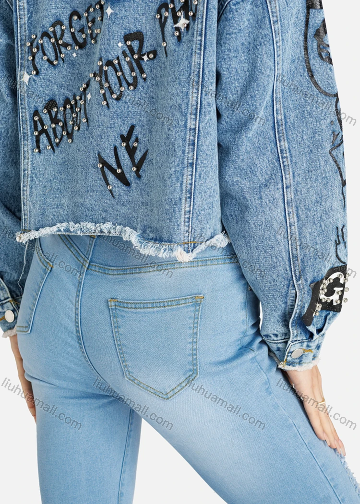 Wholesale Women's Casual Plain Ripped Frayed Raw Hem Pockets Skinny Fit Stretch Jean - Liuhuamall