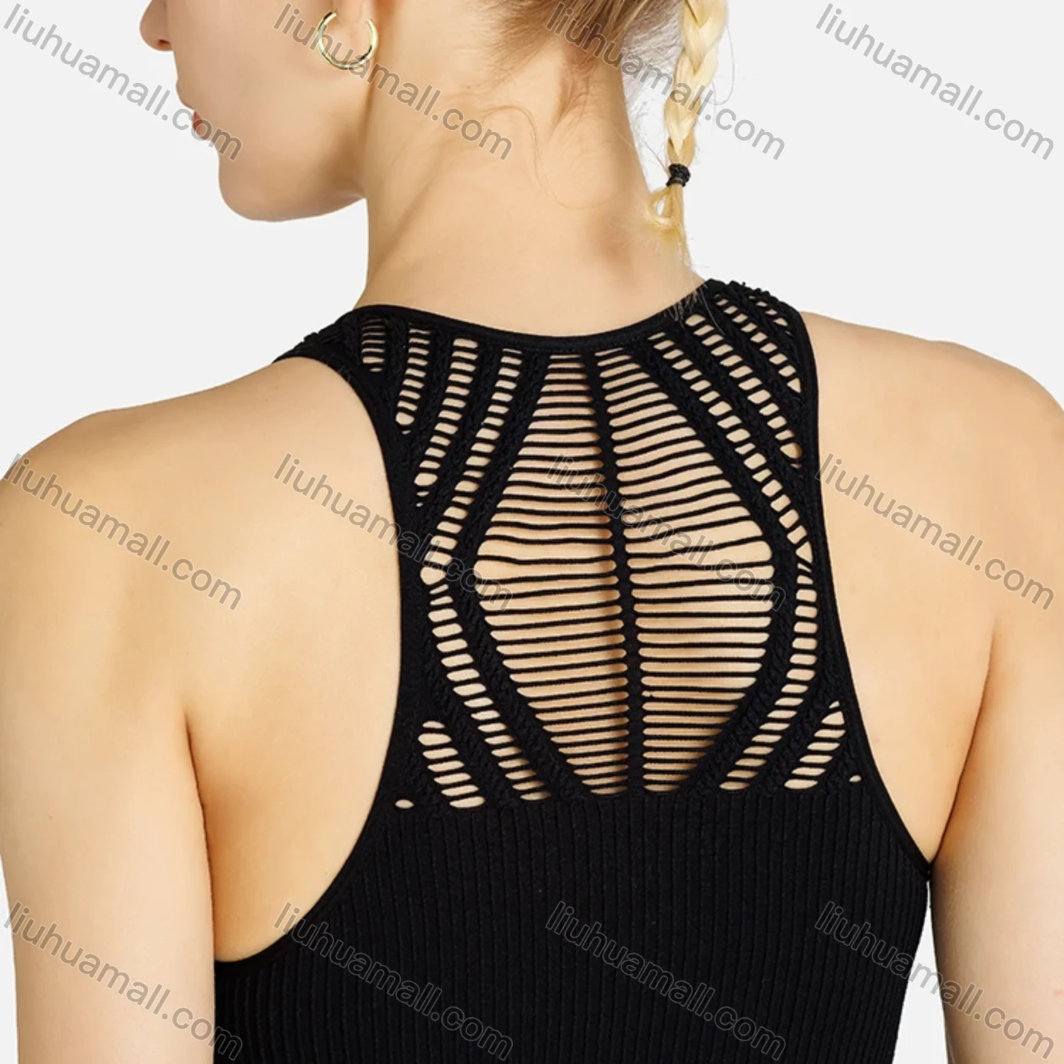 Wholesale Women's Casual Plain Cut Out Tank Top & Drawstring Pockets Wide Leg Pant Set - Liuhuamall