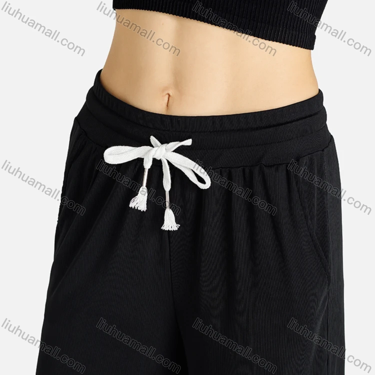 Wholesale Women's Casual Plain Cut Out Tank Top & Drawstring Pockets Wide Leg Pant Set - Liuhuamall