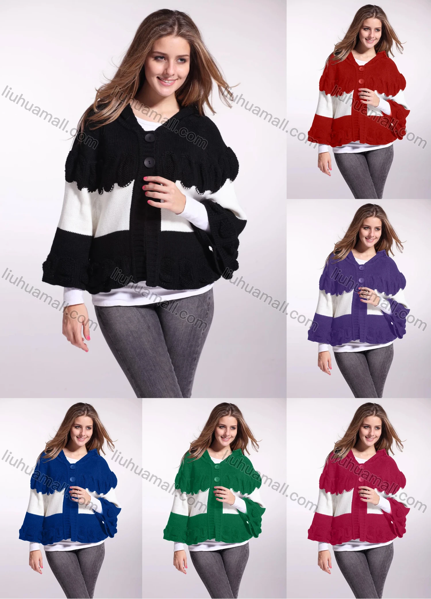 Wholesale Women's Casual Long Sleeve Button Front Colorblock Cardigan - Liuhuamall