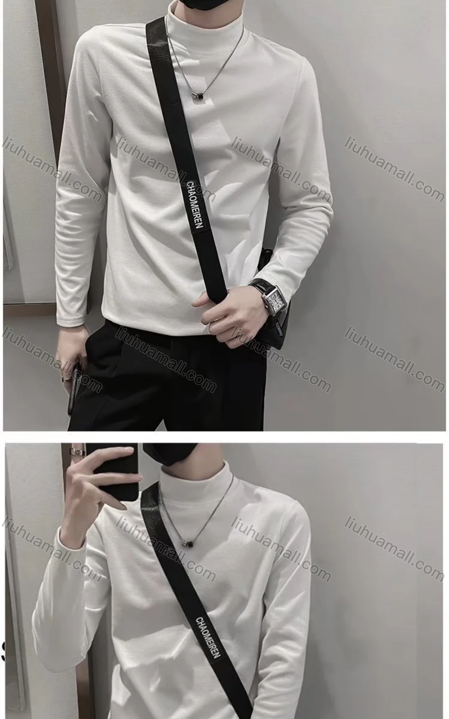 Wholesale Men's Casual Plain High Neck Long Sleeve T-shirt YT-961# - Liuhuamall