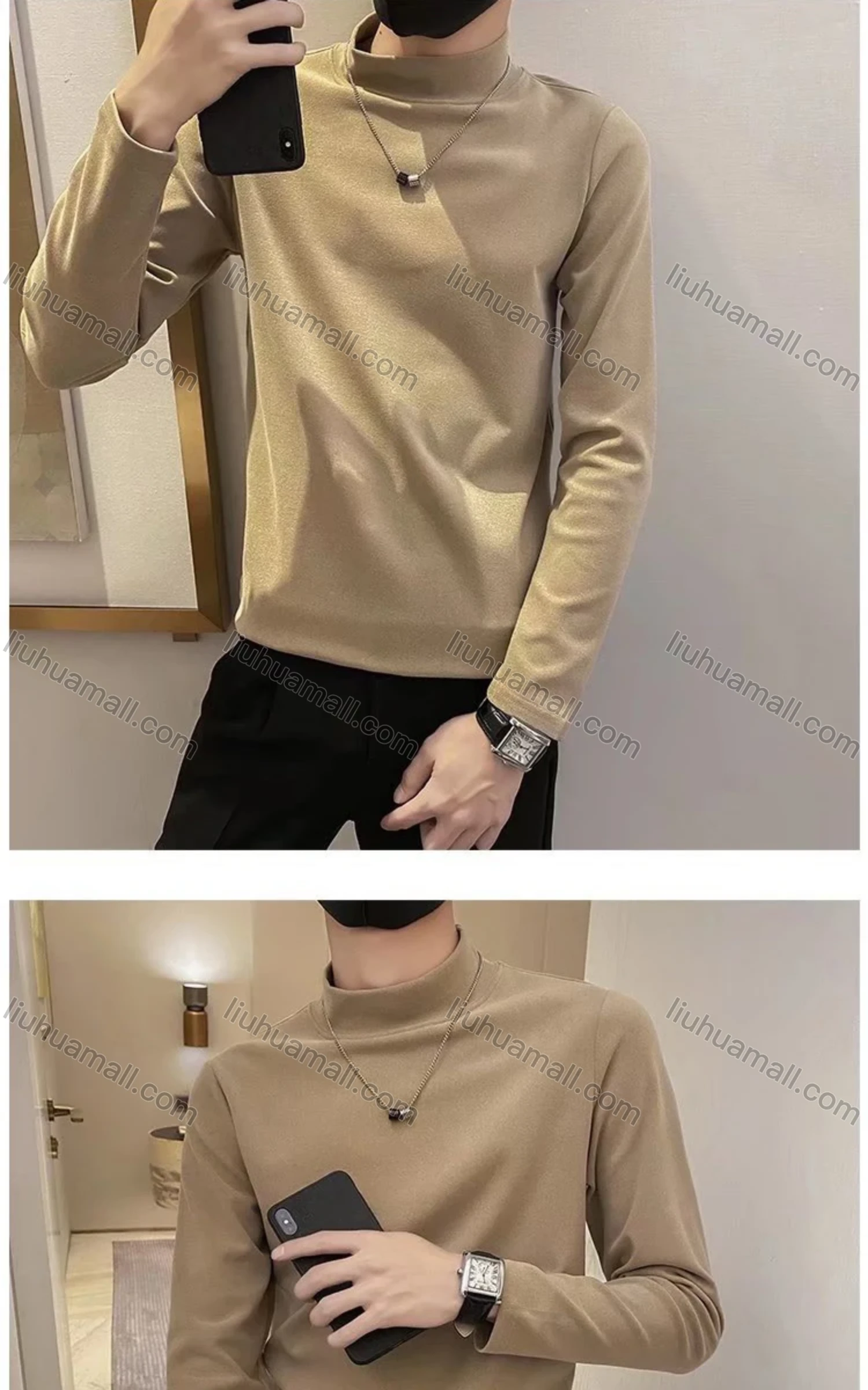 Wholesale Men's Casual Plain High Neck Long Sleeve T-shirt YT-961# - Liuhuamall