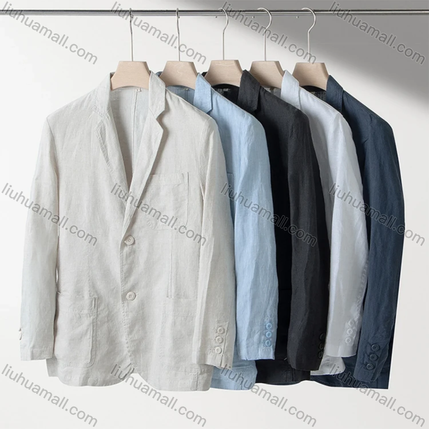Wholesale Men's Casual Lapel Linen Plain Ruched Single Breasted Patch Pockets Blazer NM050# - Liuhuamall
