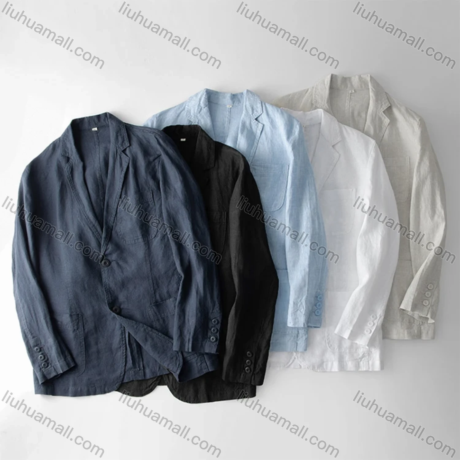 Wholesale Men's Casual Lapel Linen Plain Ruched Single Breasted Patch Pockets Blazer NM050# - Liuhuamall