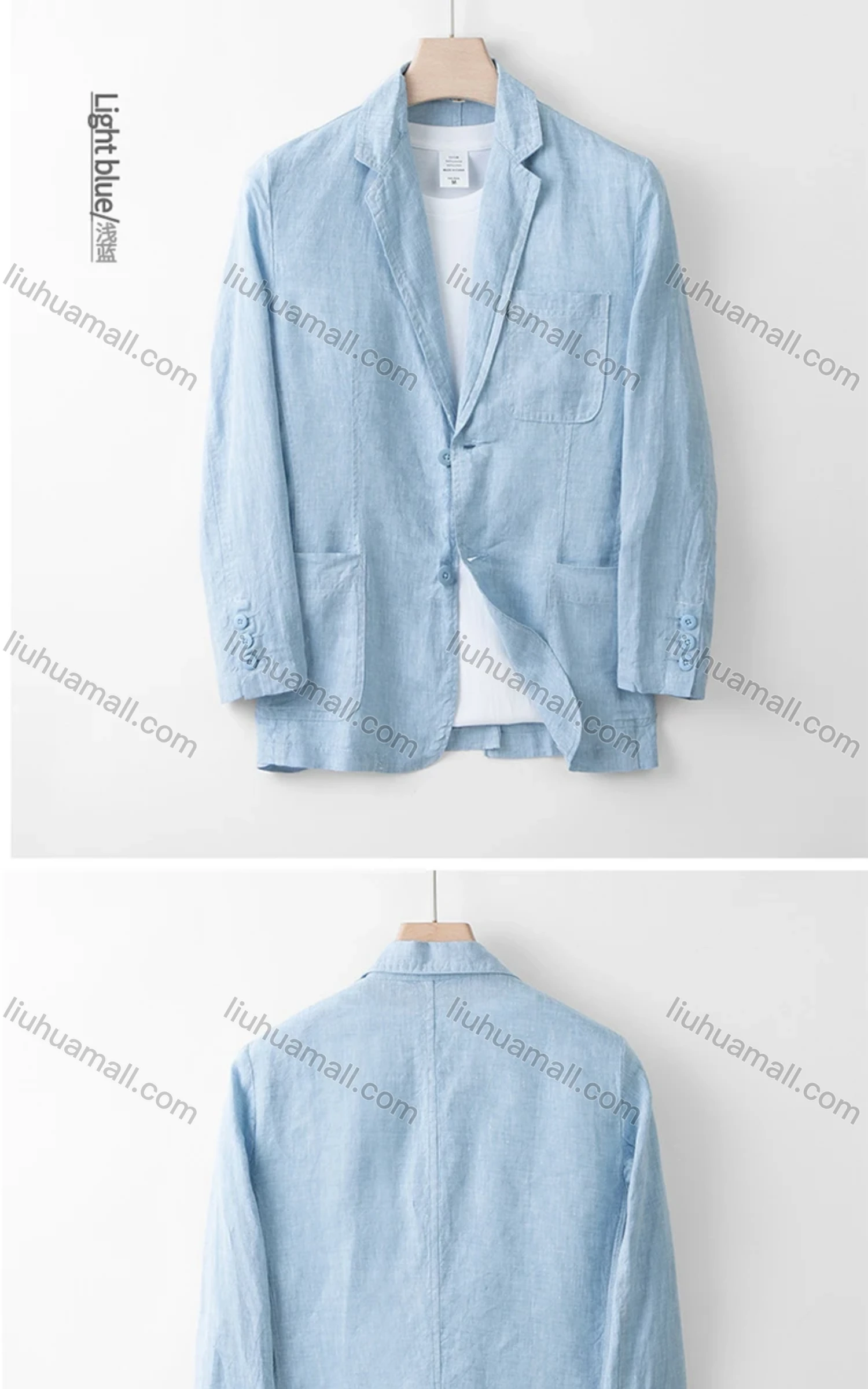 Wholesale Men's Casual Lapel Linen Plain Ruched Single Breasted Patch Pockets Blazer NM050# - Liuhuamall