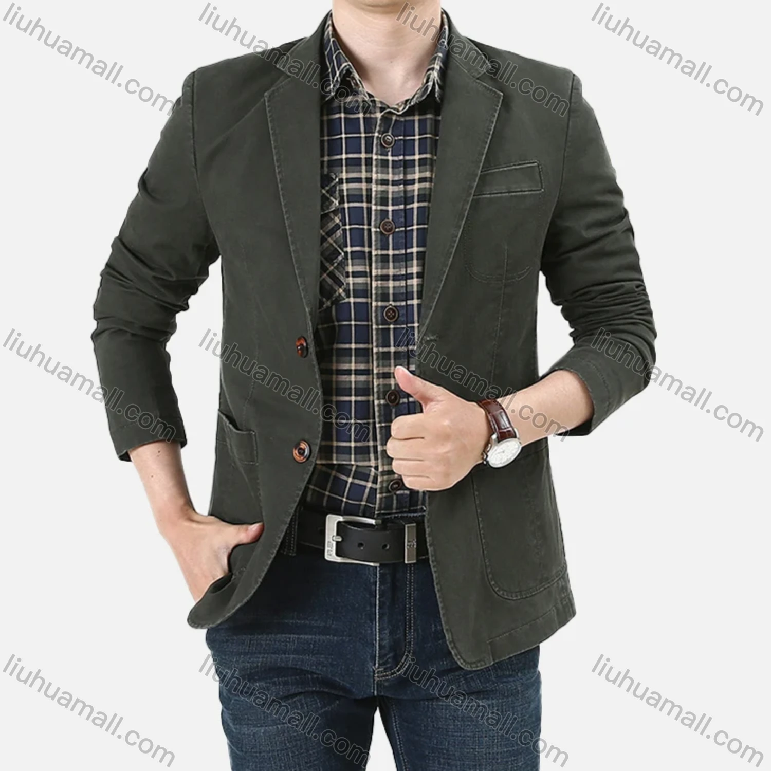 Wholesale Men's Business Plain Single Breasted Patch Pockets Blazer 9807# - Liuhuamall