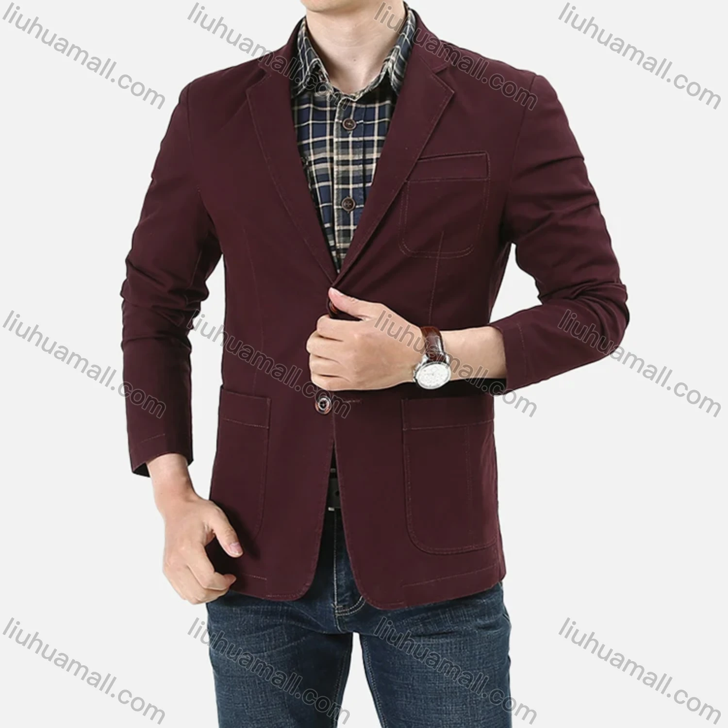 Wholesale Men's Business Plain Single Breasted Patch Pockets Blazer 9807# - Liuhuamall