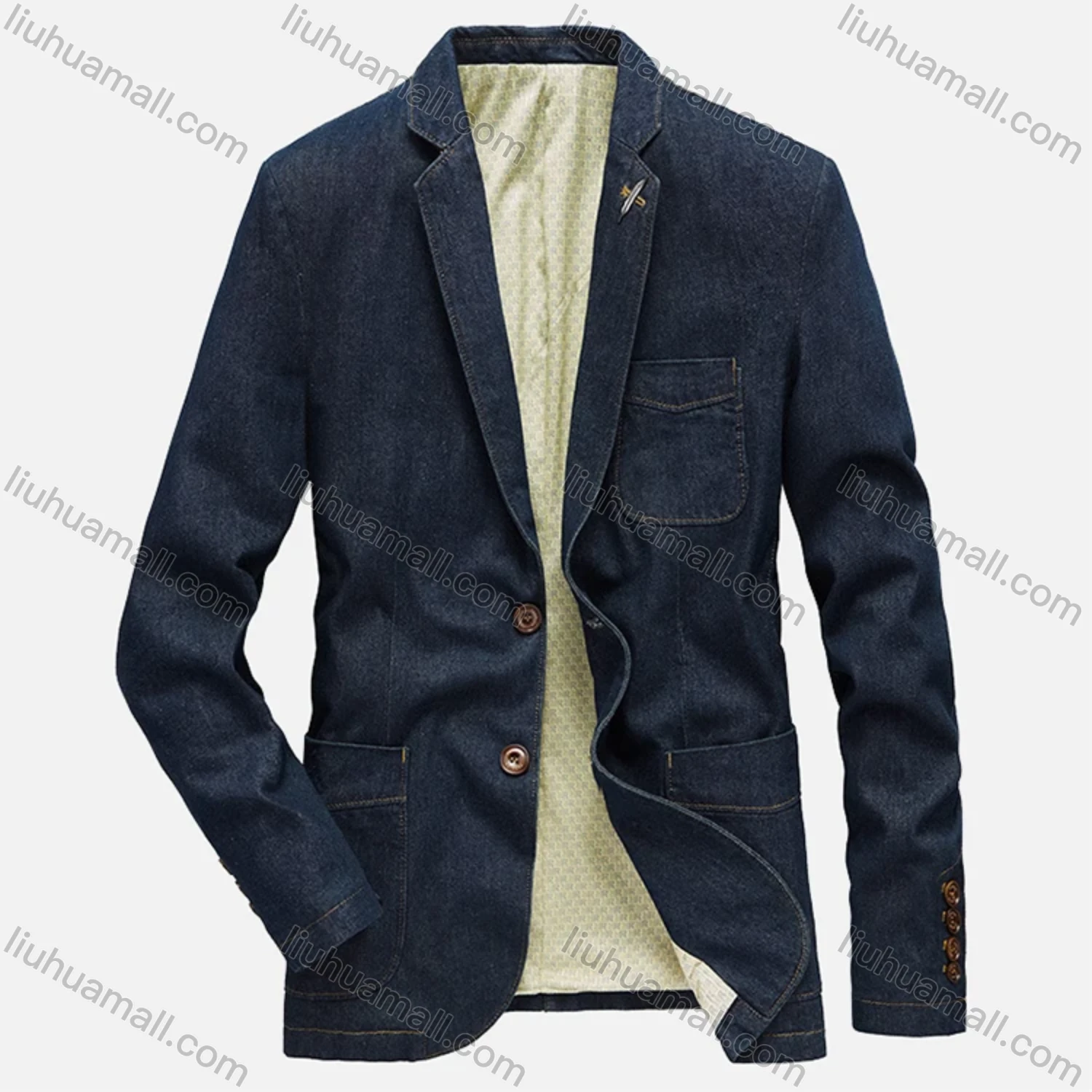 Wholesale Men's Business 100% Cotton Plain Single Breasted Patch Pockets Blazer 81985# - Liuhuamall