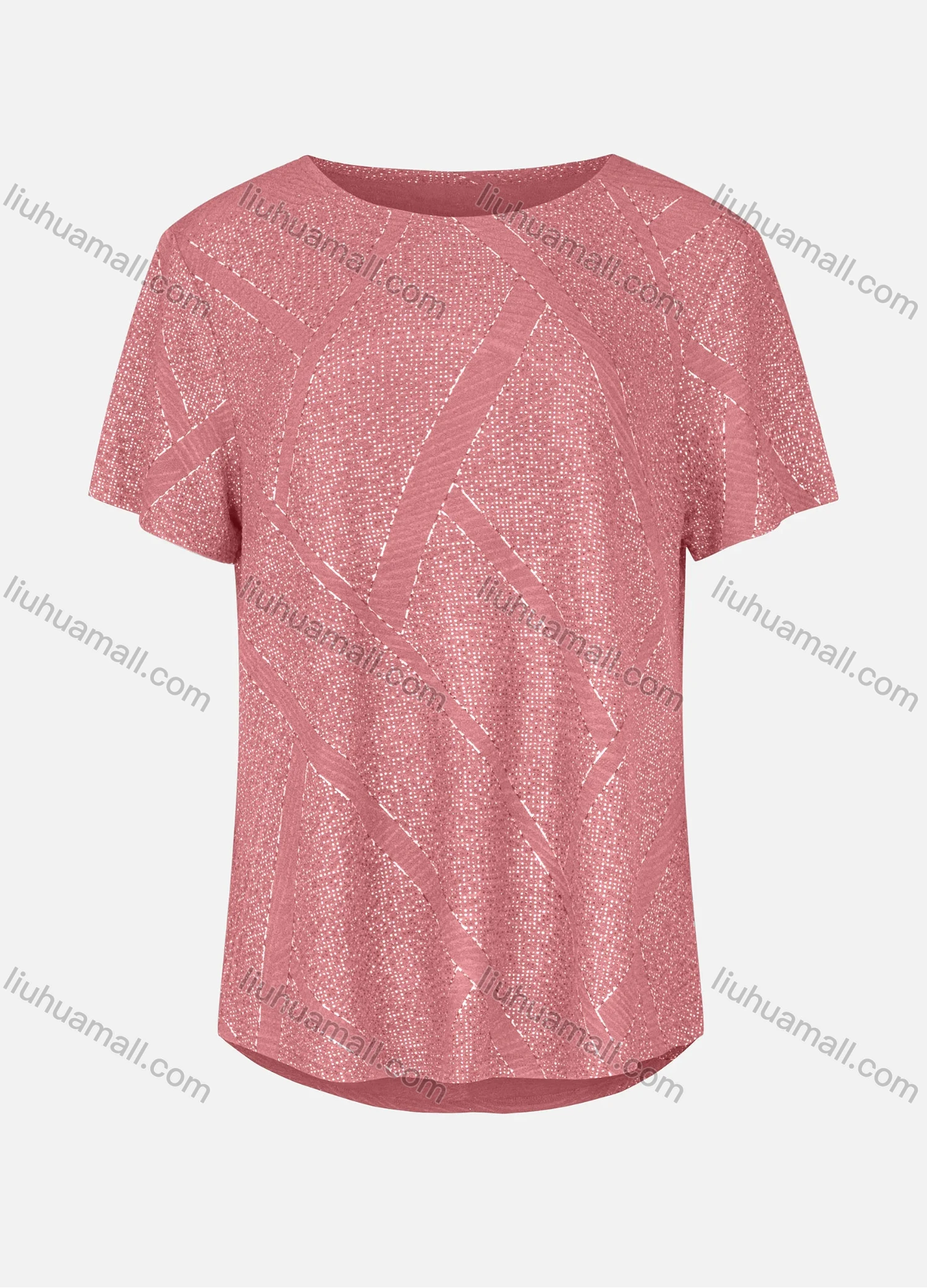 Wholesale Women's Casual Round Neck Short Sleeve Rhinestone Curved Hem Plain T-Shirt 03# - Liuhuamall
