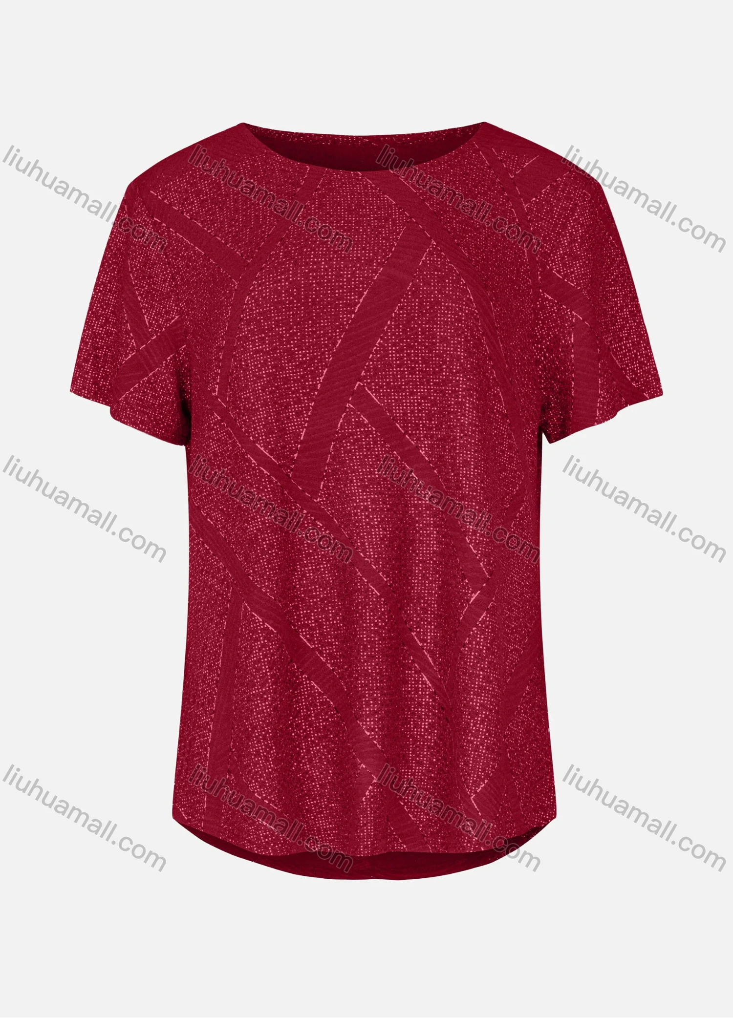 Wholesale Women's Casual Round Neck Short Sleeve Rhinestone Curved Hem Plain T-Shirt 03# - Liuhuamall