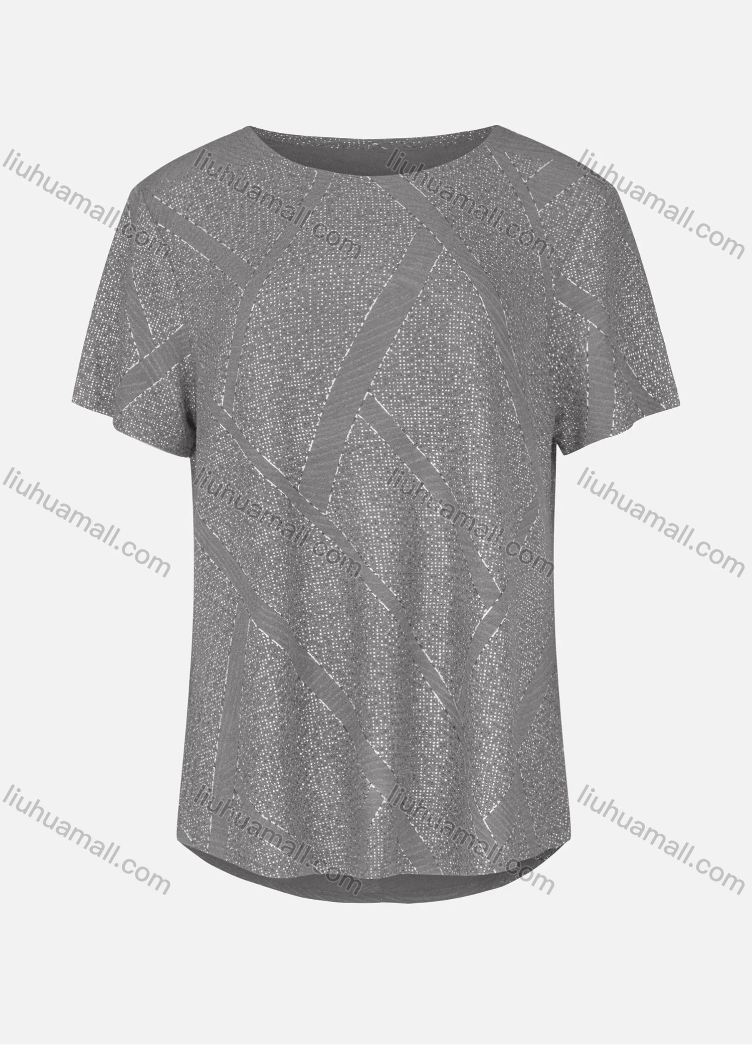 Wholesale Women's Casual Round Neck Short Sleeve Rhinestone Curved Hem Plain T-Shirt 03# - Liuhuamall
