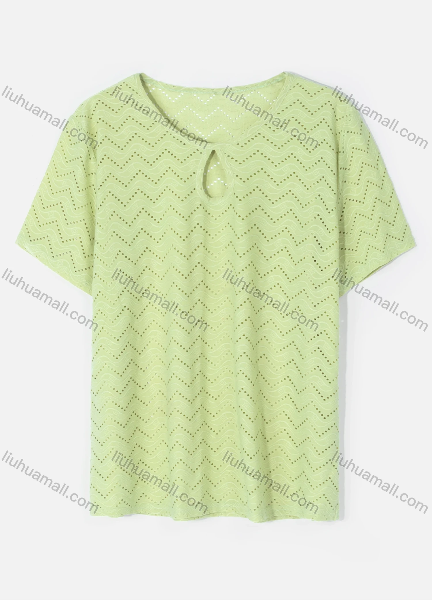 Wholesale Women's Casual Round Neck Short Sleeve Eyelet Embroidered Hollow Out Plain T-Shirt - Liuhuamall