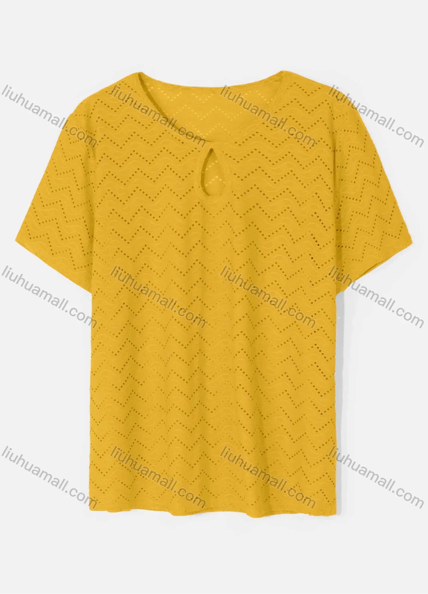 Wholesale Women's Casual Round Neck Short Sleeve Eyelet Embroidered Hollow Out Plain T-Shirt - Liuhuamall