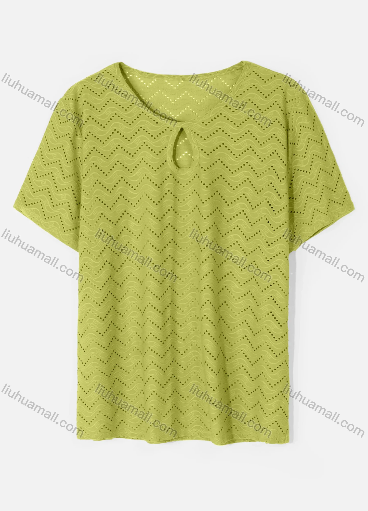 Wholesale Women's Casual Round Neck Short Sleeve Eyelet Embroidered Hollow Out Plain T-Shirt - Liuhuamall