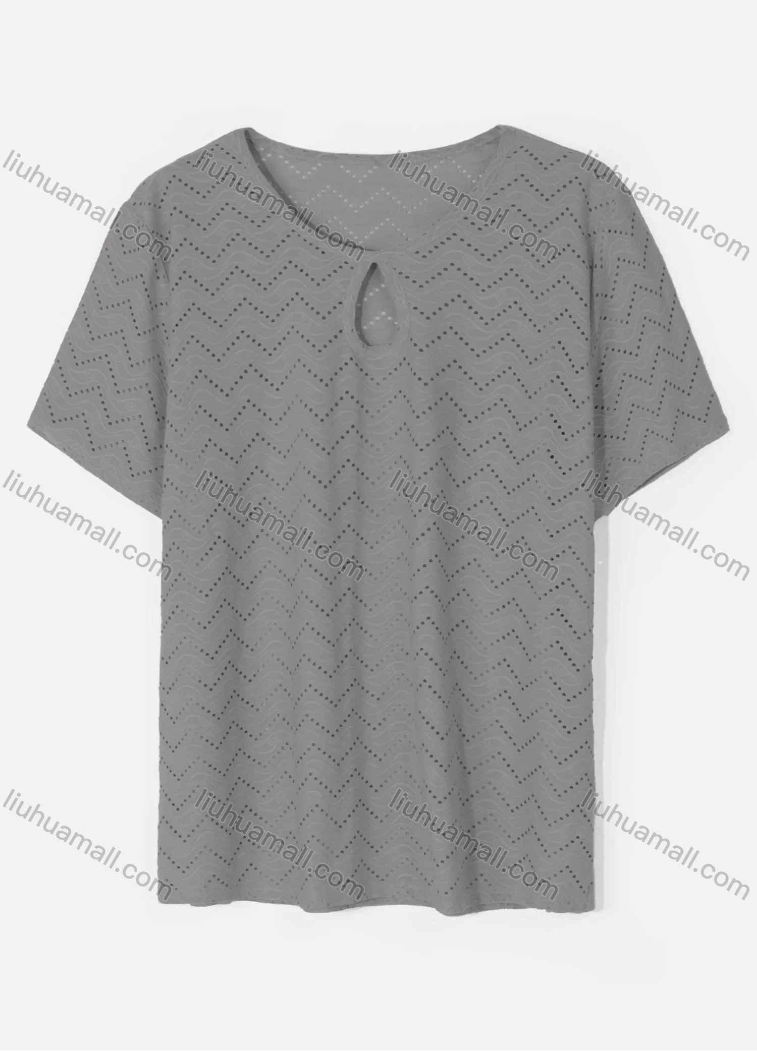 Wholesale Women's Casual Round Neck Short Sleeve Eyelet Embroidered Hollow Out Plain T-Shirt - Liuhuamall