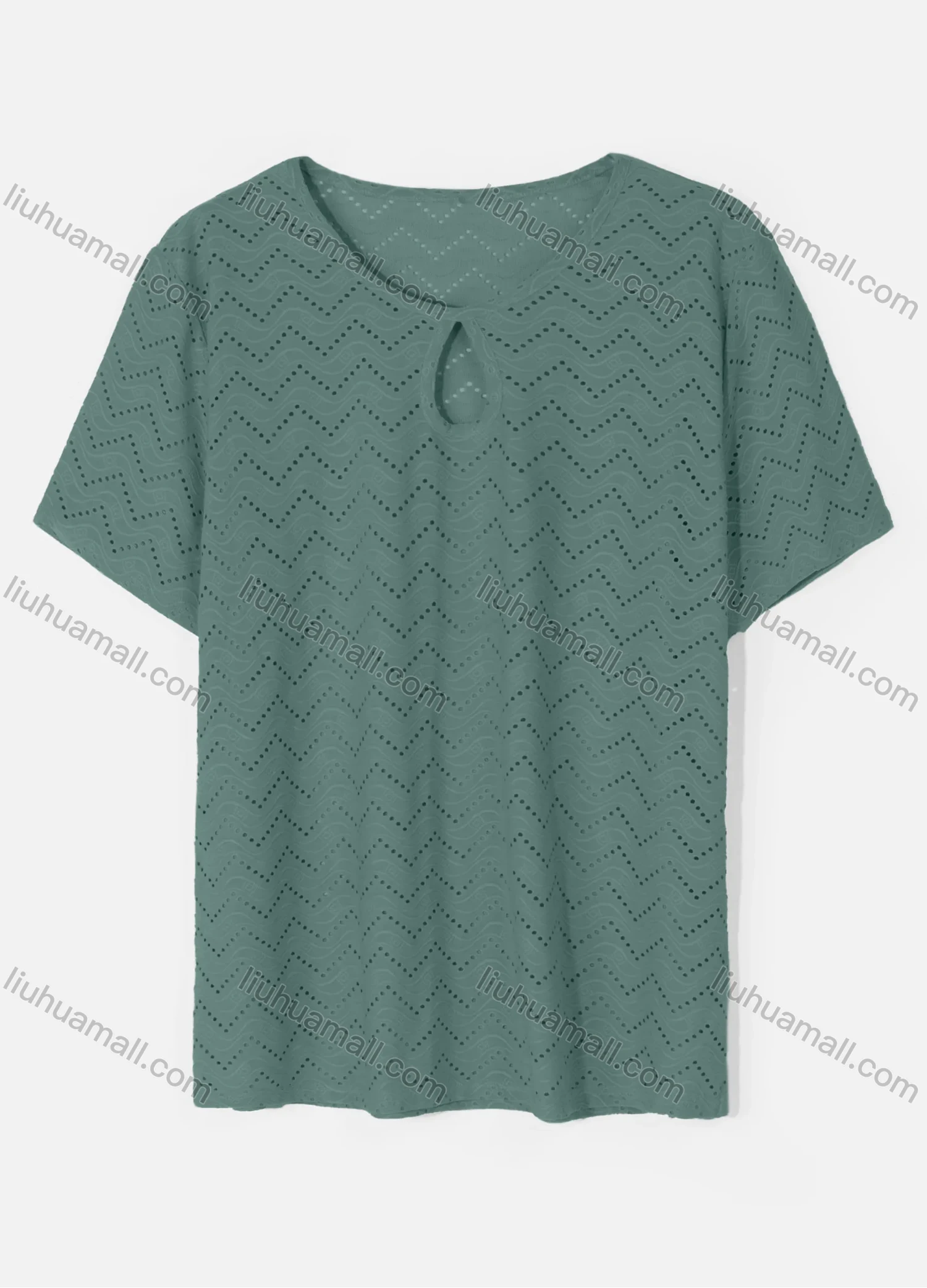 Wholesale Women's Casual Round Neck Short Sleeve Eyelet Embroidered Hollow Out Plain T-Shirt - Liuhuamall