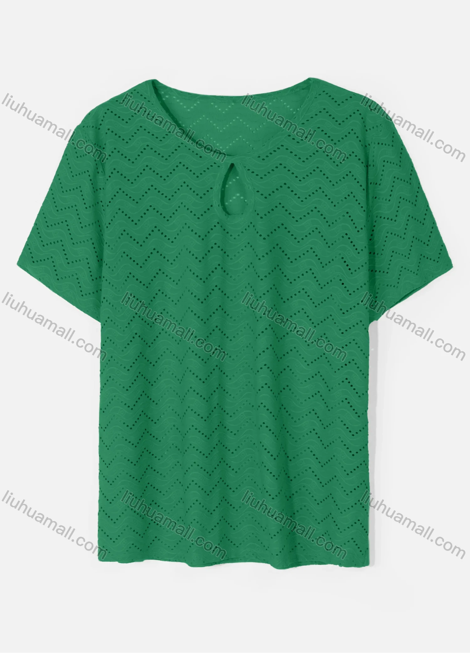 Wholesale Women's Casual Round Neck Short Sleeve Eyelet Embroidered Hollow Out Plain T-Shirt - Liuhuamall