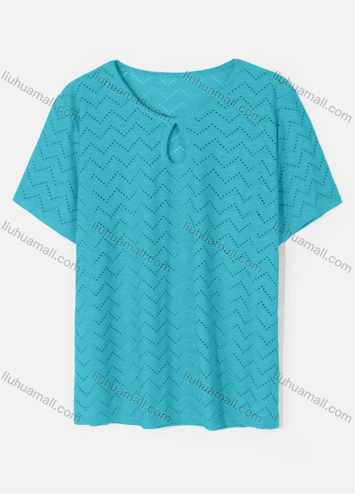 Wholesale Women's Casual Round Neck Short Sleeve Eyelet Embroidered Hollow Out Plain T-Shirt - Liuhuamall