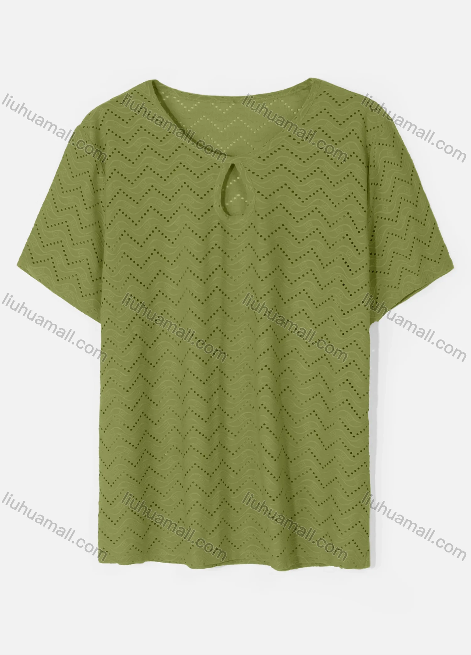 Wholesale Women's Casual Round Neck Short Sleeve Eyelet Embroidered Hollow Out Plain T-Shirt - Liuhuamall