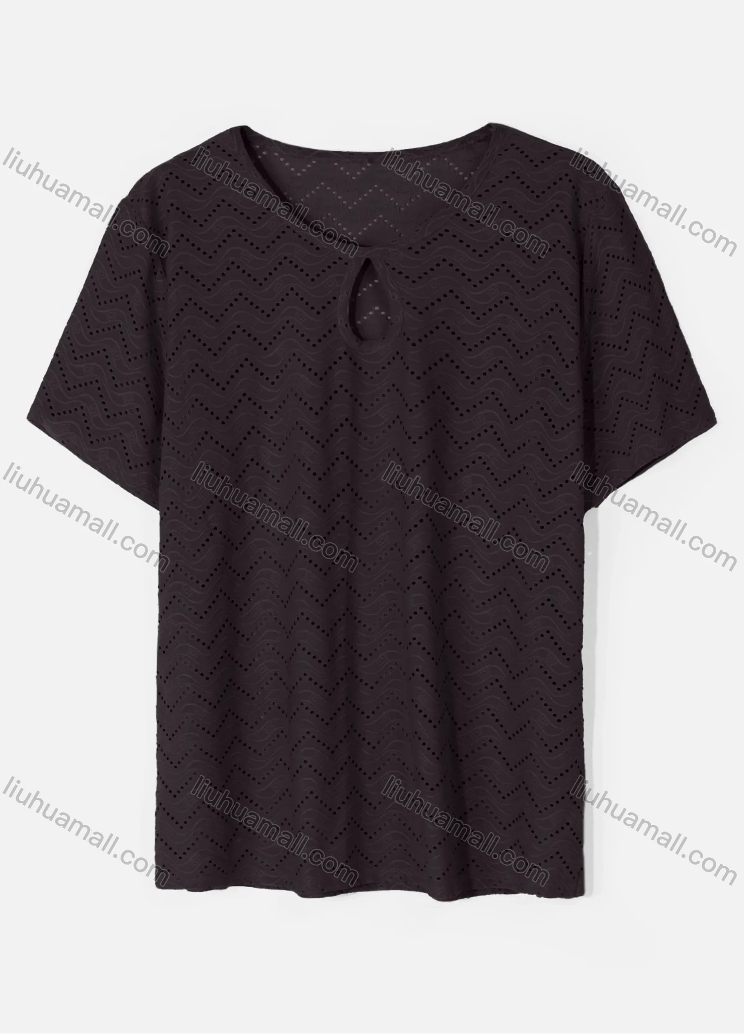 Wholesale Women's Casual Round Neck Short Sleeve Eyelet Embroidered Hollow Out Plain T-Shirt - Liuhuamall