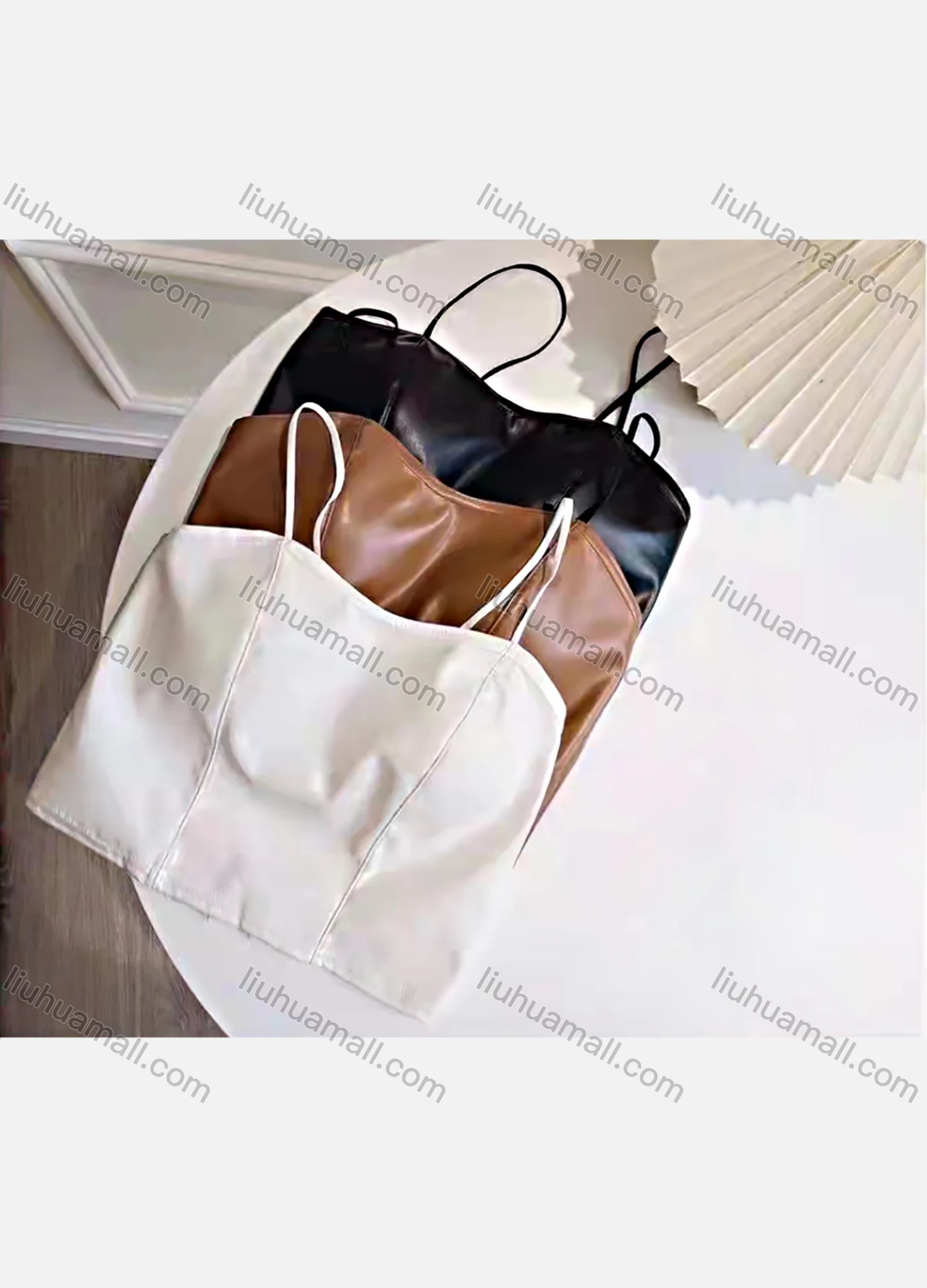 Wholesale Women's Plain Faux Leather Spaghetti Strap Bra - Liuhuamall