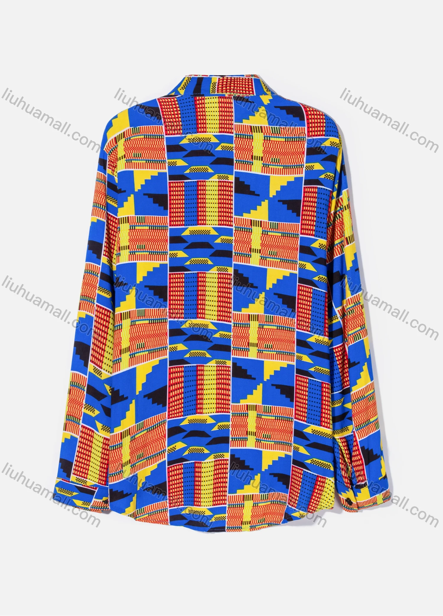 Wholesale Women's Plus Size Fashion Long Sleeve Button Down Allover Geo & Patchwork Print Shirt - Liuhuamall