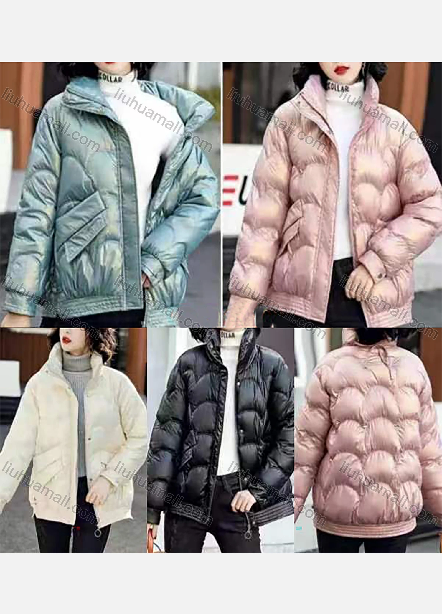 Wholesale Women's Casual Stand Collar Zipper Snap Button Pockets Quilted Puffer Jacket 312# - Liuhuamall