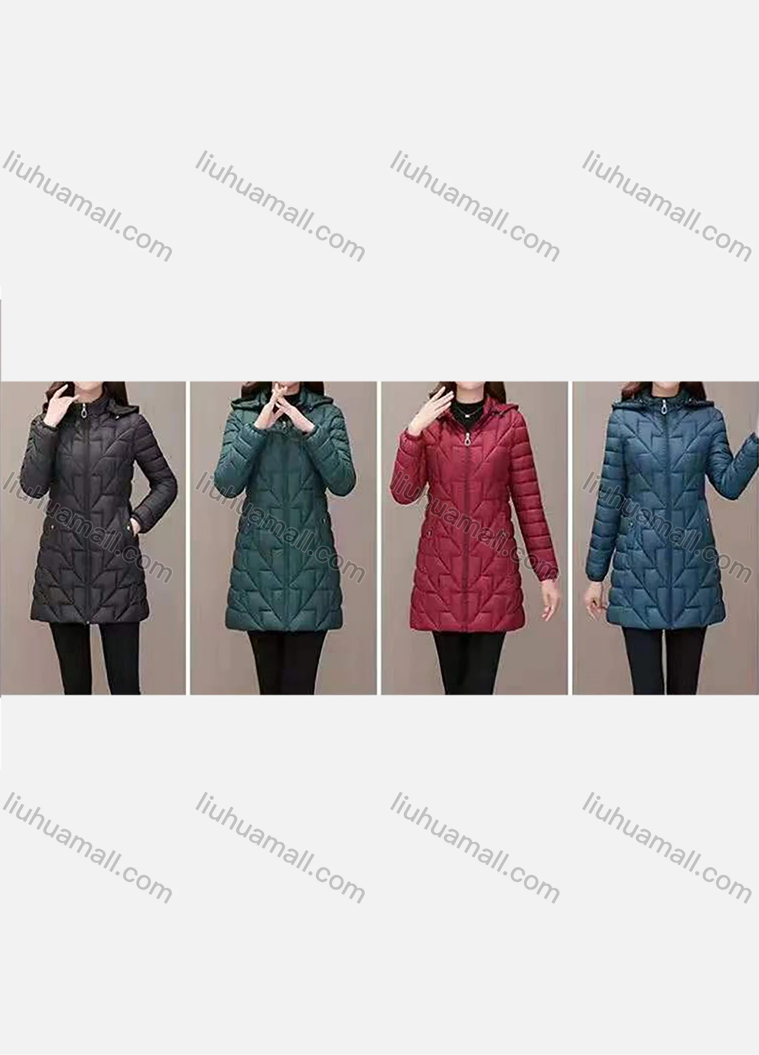 Wholesale Women's Casual Plain High Neck Zipper Detachable Hood Quilted Coat 2021# - Liuhuamall