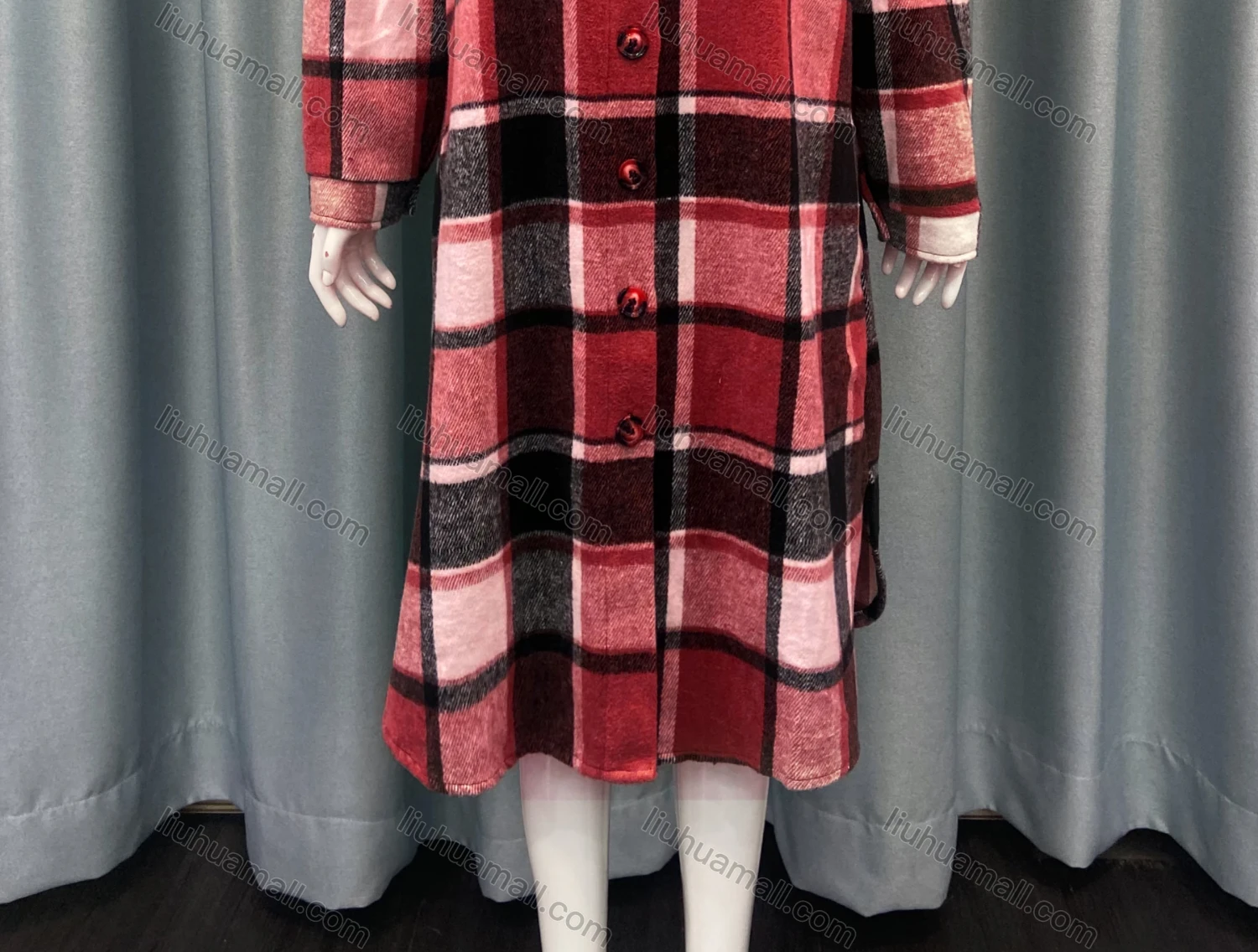 Wholesale Women's Casual Plaid Print Long Sleeve Button Down Flap Pockets Midi Shirt Dress - Liuhuamall