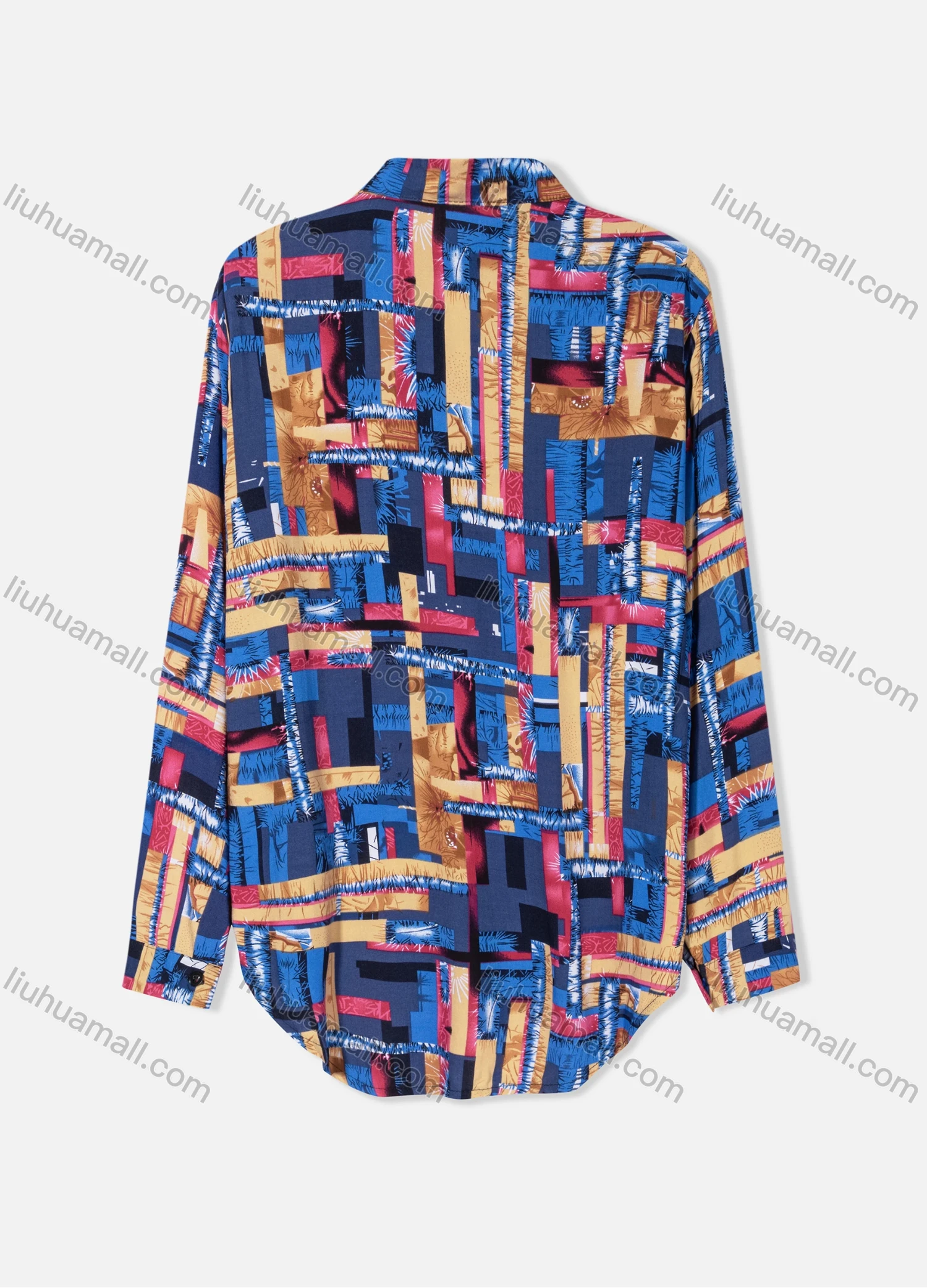 Wholesale Women's Plus Size Fashion Long Sleeve Button Down Geo & Patchwork Print Shirt - Liuhuamall