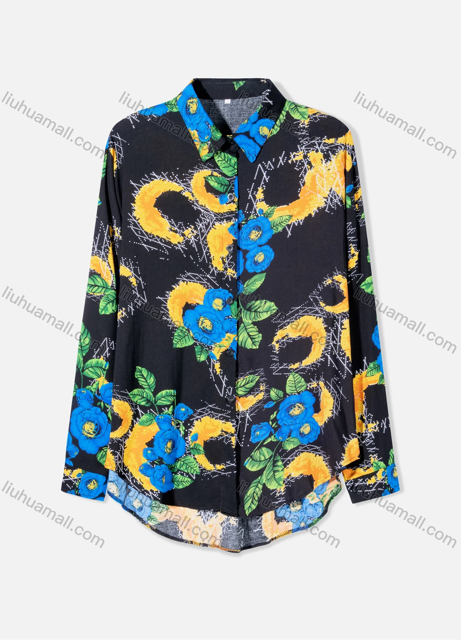Wholesale Women's Plus Size Fashion Long Sleeve Button Down Floral Print Shirt - Liuhuamall