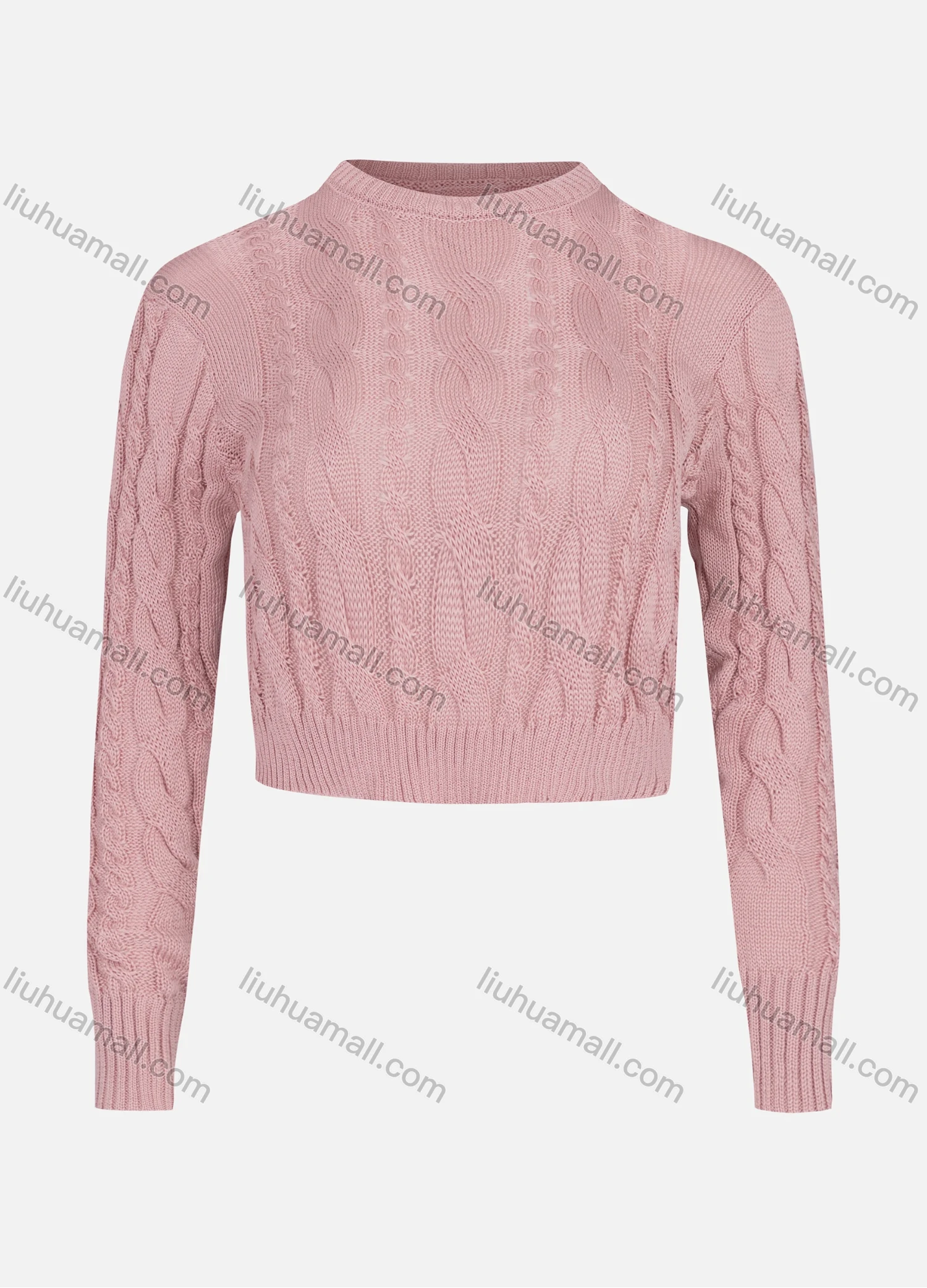 Wholesale Women's Casual Mock Neck Long Sleeve Cable Knit Pullover Crop Sweater 2292# - Liuhuamall