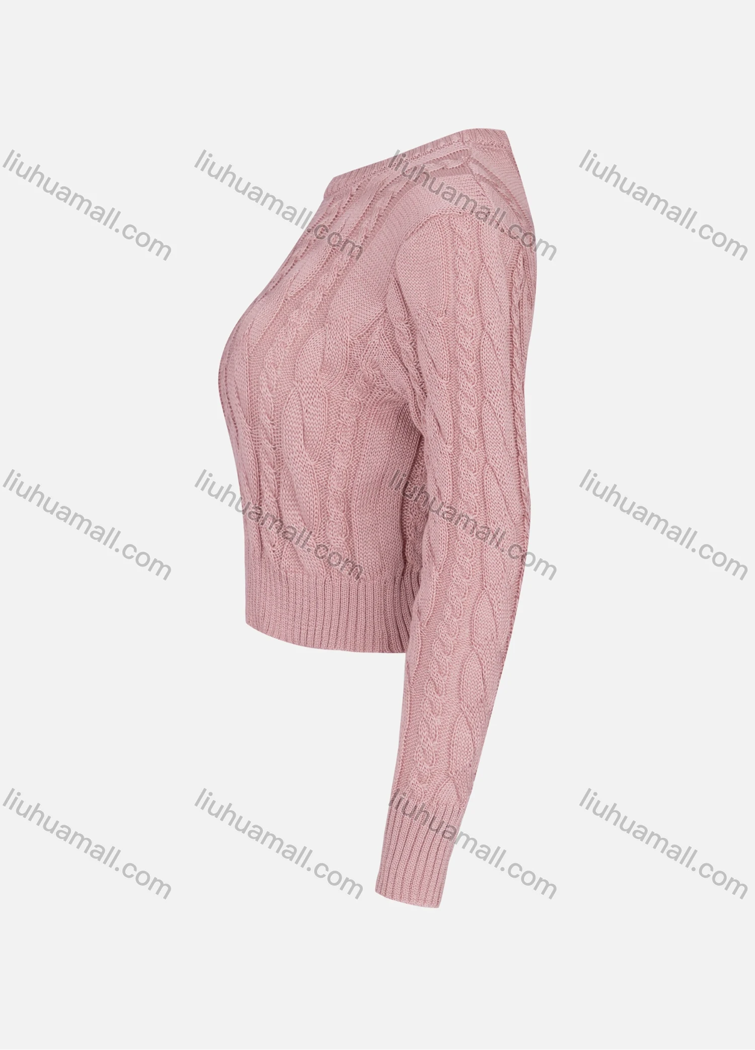 Wholesale Women's Casual Mock Neck Long Sleeve Cable Knit Pullover Crop Sweater 2292# - Liuhuamall