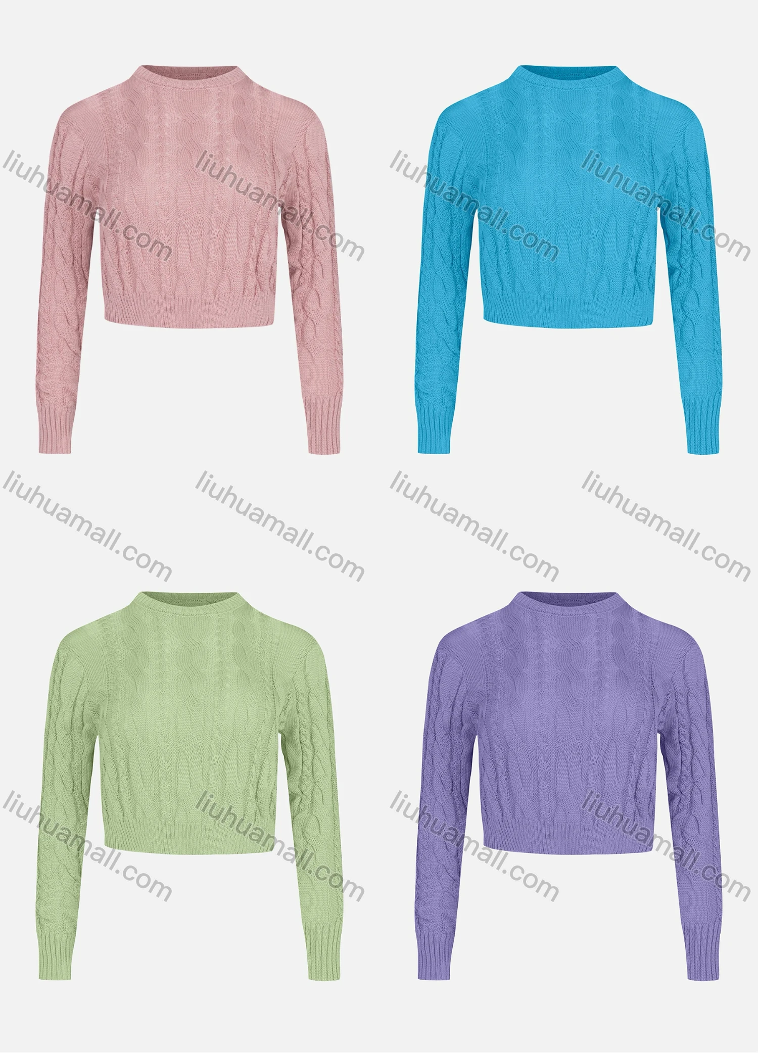 Wholesale Women's Casual Mock Neck Long Sleeve Cable Knit Pullover Crop Sweater 2292# - Liuhuamall