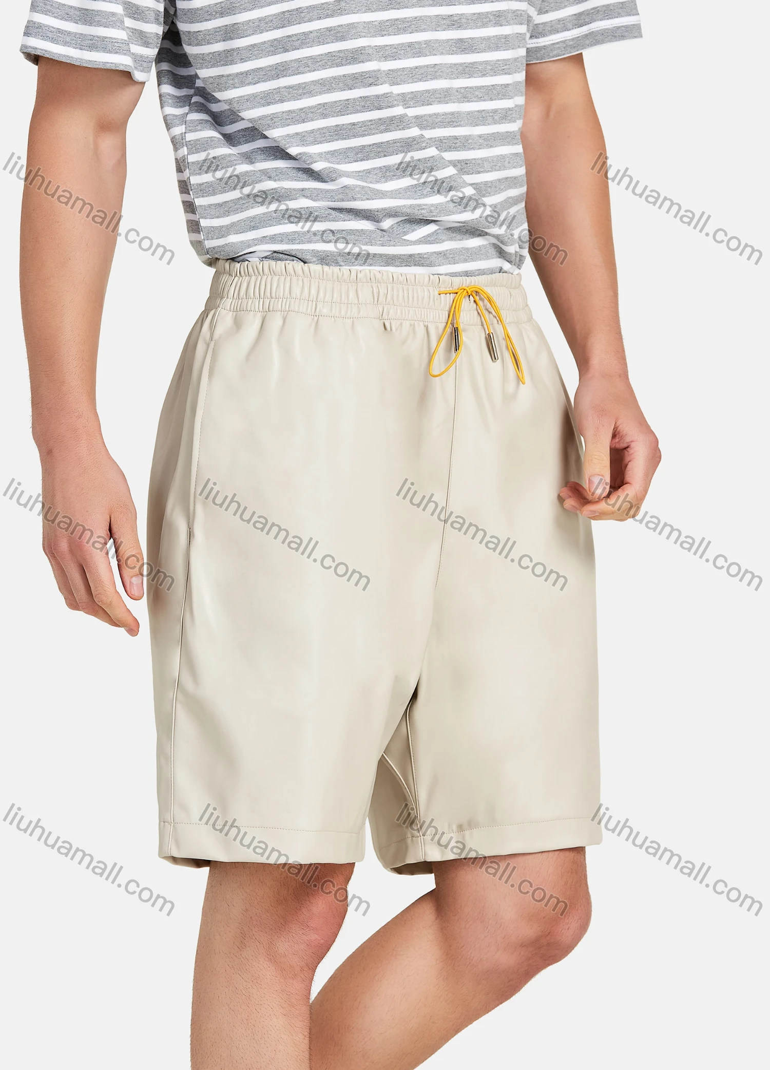 Wholesale Men's Plain Leather Drawstring Casual Shorts - Liuhuamall