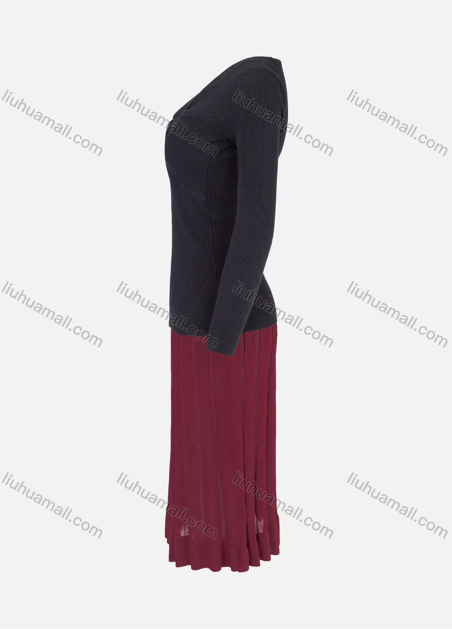 Wholesale Women's Casual V Neck Plain Knit Blouse & Cable Knit Pleated Skirt 2 Piece Set 22102-1520# - Liuhuamall