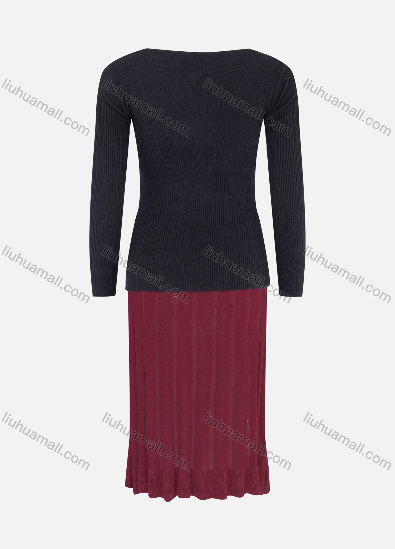 Wholesale Women's Casual V Neck Plain Knit Blouse & Cable Knit Pleated Skirt 2 Piece Set 22102-1520# - Liuhuamall