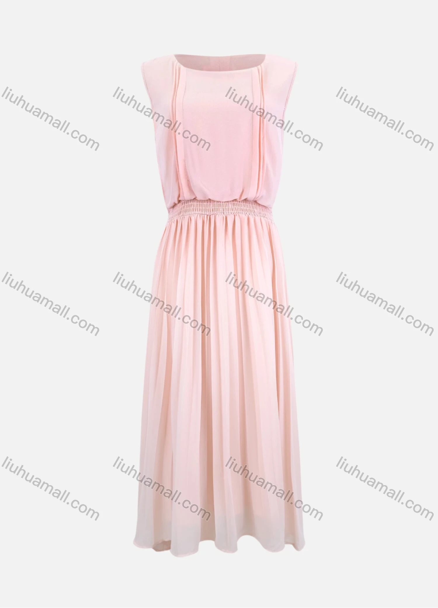Wholesale Women's Casual Cap Sleeve Elastic Waist Plain Shirred Pleated Midi Dress LS3002# - Liuhuamall