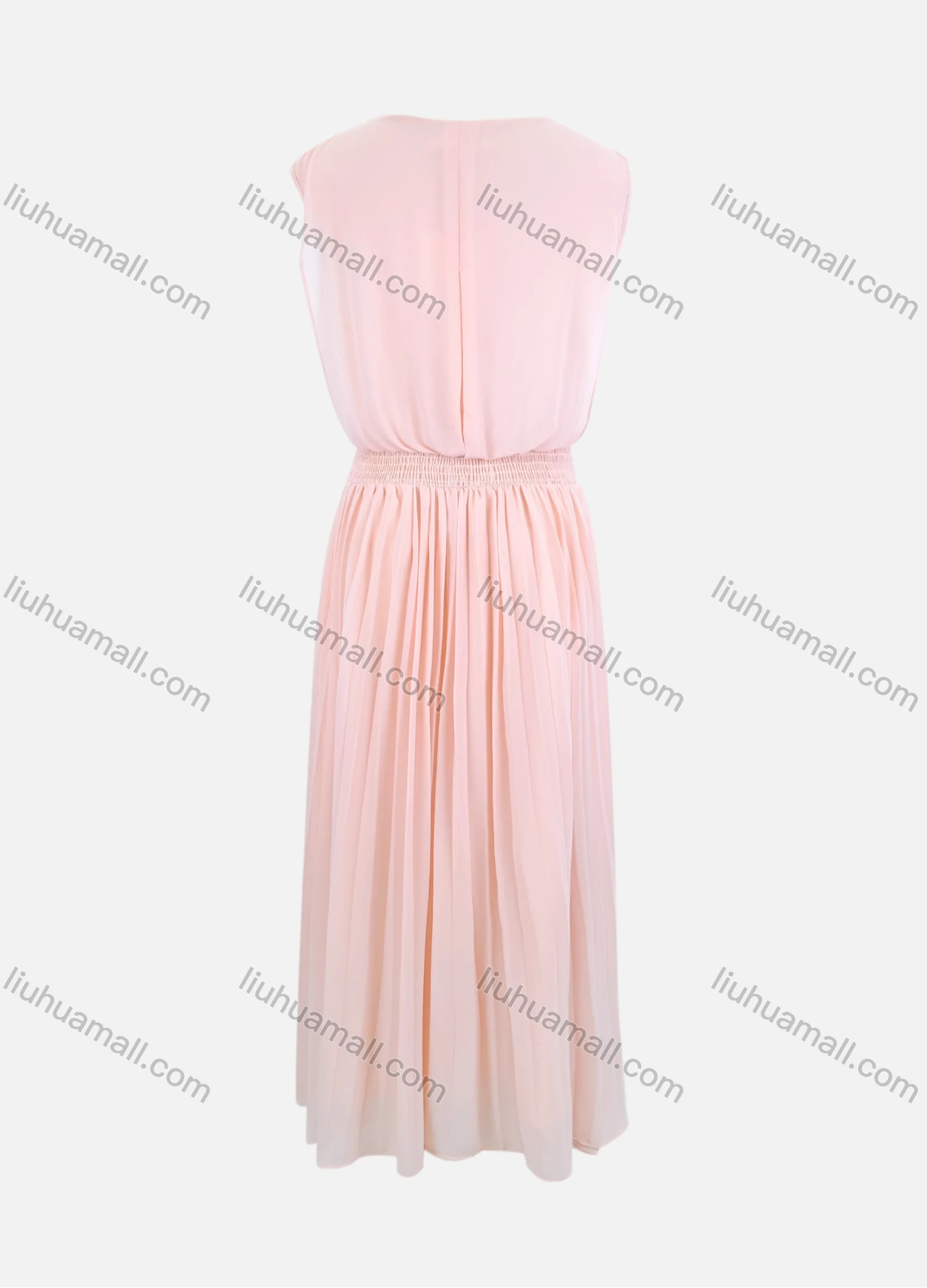 Wholesale Women's Casual Cap Sleeve Elastic Waist Plain Shirred Pleated Midi Dress LS3002# - Liuhuamall
